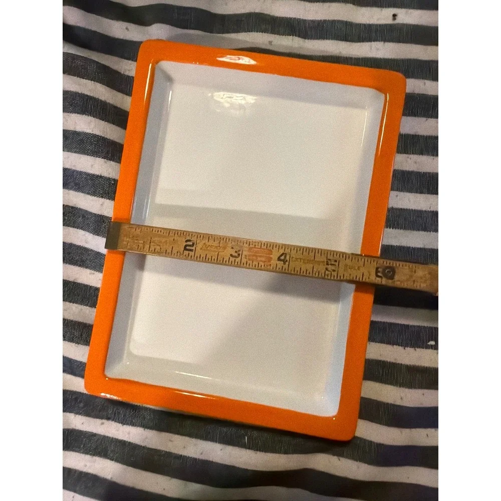 Mainstreet Collection Orange White Ceramic Rectangle Trinket Dish 7.5in